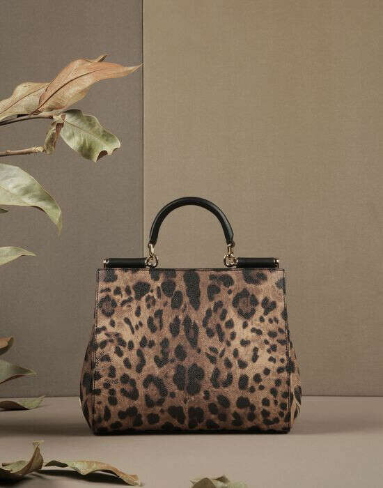 Medium leopard print textured leather sicily shopper | dolce&gabbana online store