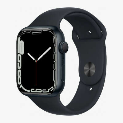 Apple Watch Series 7, 45 мм, корпус из алюминия цвета «тёмная ночь», спортивный ремешок «тёмная ночь»