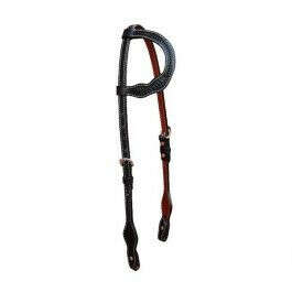 BASKETWEAVE SCALLOPED BLACK ONE EAR HEADSTALL