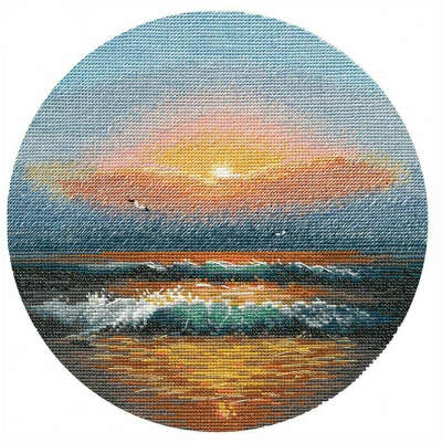 Набор для вышивания крестом "Свет на воде" 1430, 20х20 см, море, пейзаж, птицы