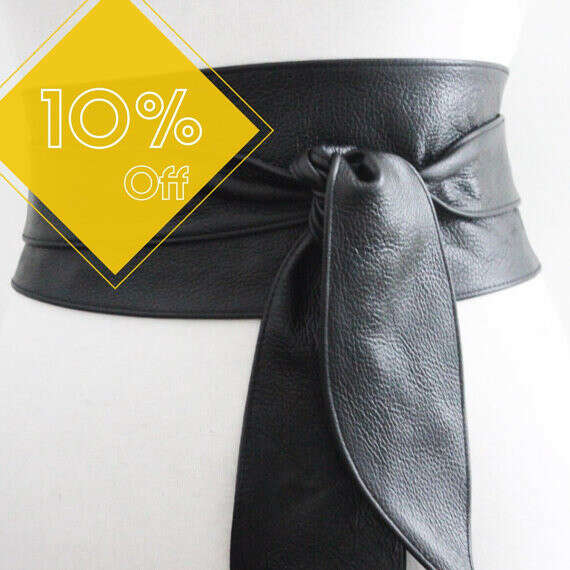 Black Belt, Black Leather Obi Belt tulip tie, Black Leather belt | Real Leather Belt| Handmade Belt | Plus size belts, Wrap belt