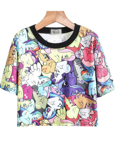 T-Shirt court motif cheval -multicolore