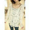 Sweet Openwork Embroidery Pattern Loose Fit Long Sleeve Lace Blouse For Women