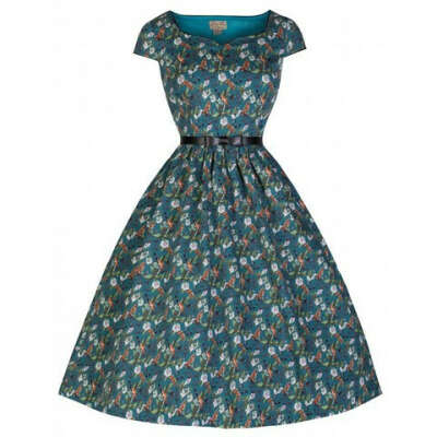 Элегантное платье в стиле 50-х "Тара", Бирюзовое с цветочным принтом