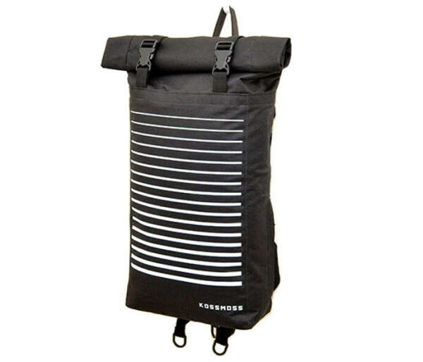 Черный roll top рюкзак со светоотражающим принтом в магазине «KOSSMOSS- Светоотражающие рюкзаки» на Ламбада-маркете