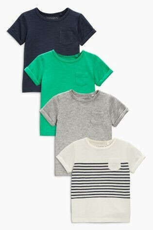 Набор из четырех футболок с коротким рукавом (в полоску/серая/зеленая/темно-синяя) размер 104-110