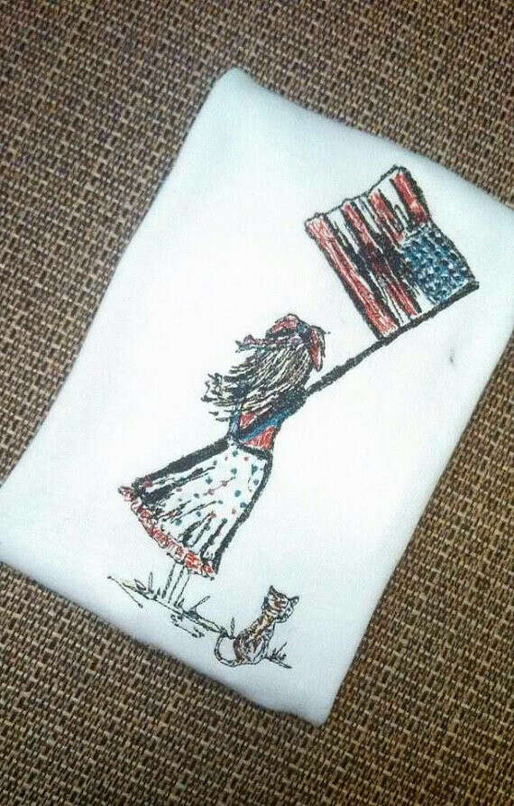 Unique Urban Machine Embroidery Digital Design File "Girl and USA Flag" | Picture Stitch