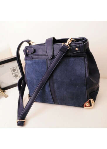European Style Patchwork Design Hasp Closed PU Navy Shoulder Bags