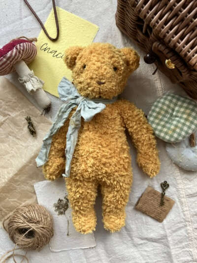 Плюшевый ретро мишка - подарок на день рождение ребенку, мягкая вязанная игрушка ручной работы, медведь тедди