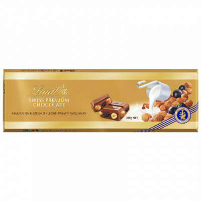 Lindt Gold молочный шоколад с изюмом и цельным фундуком, 300 г