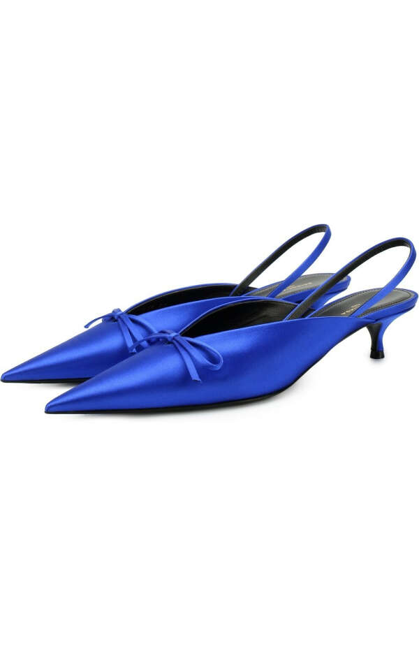 Женские синие атласные туфли knife на каблуке kitten heel BALENCIAGA — купить за 52800 руб. в интернет-магазине ЦУМ, арт. 500618/W0WM0
