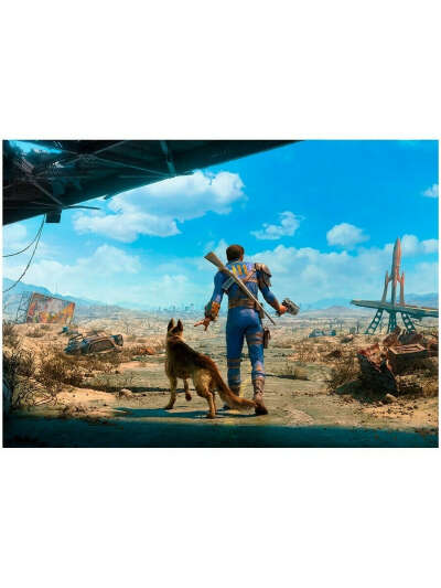 Постер А3 Fallout 4, с собакой, пустошь, DRABS