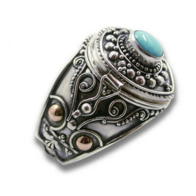 Antique Finish Sterling Silver Genuine Turquoise Man Poison Ring Online