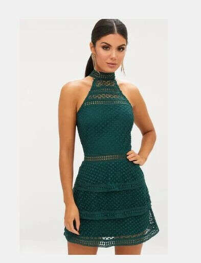 Pretty Little Thing emerald green lace dress HIRE ONLY
