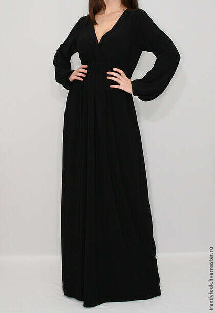 Длинное Платье в пол Черное платье с длинным рукавом