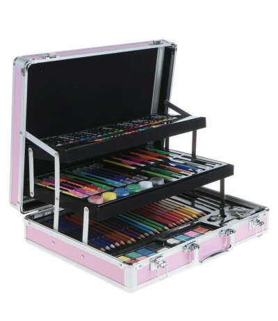 Набор для рисования "Набор художника" в металлическом чемодане розовый, девочка! 200 предметов.