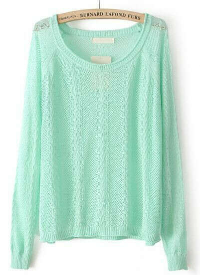 2014 Latest Fashion Lady New Knitwear Mint Green Long Sleeve Hollow Out Loose East Knitted Crochet Pullover Baggy Sweater Women-in Pullovers from Apparel & Accessories on Aliexpress.com