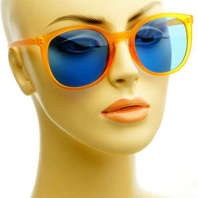 Blue Lens Retro Vintage Keyhole Designer Style Round Yellow Sunglasses Sunnies