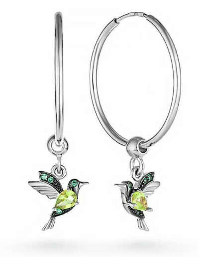 Серьги Kongo-colibri зеленые из серебра