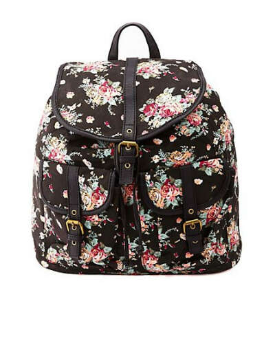 Чёрный рюкзак с цветочным принтом