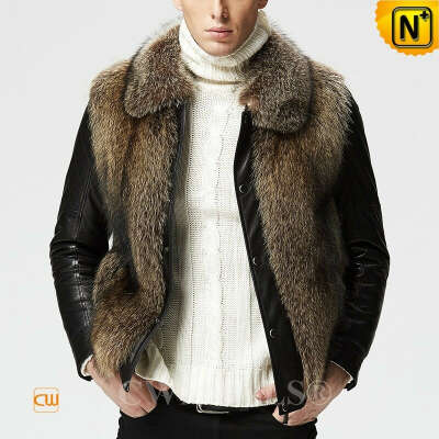 Men Fur Jacket | CWMALLS® Montreal Custom Fur Trimmed Leather Jacket CW817259 [Christmas Gifts]