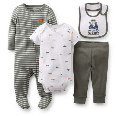 Carter&#039;s Baby Boy Newborn 3 6 9 Months Clothes Outfit 4pc Gift Set Car Bodysuit