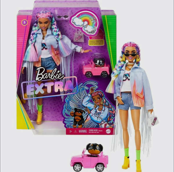 Кукла Barbie Экстра с радужными косичками GRN29