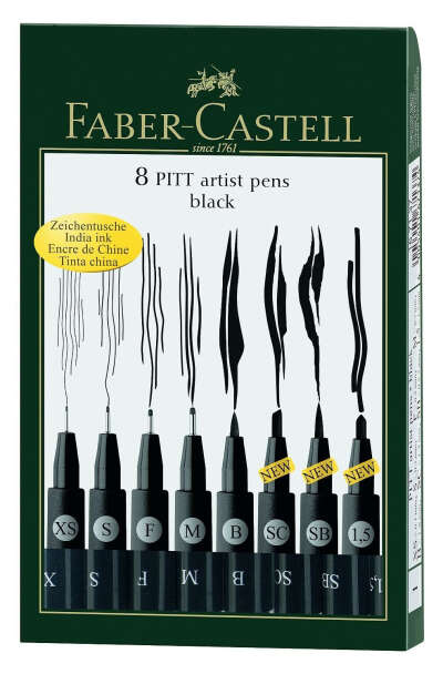 набор для графики Faber-Castell Black Wallet - 8 Assorted Pitt Pen Nibs Art Set