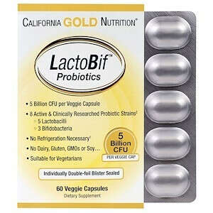 California Gold Nutrition, Пробиотики LactoBif, 5 млрд КОЕ, 60 овощных капсул