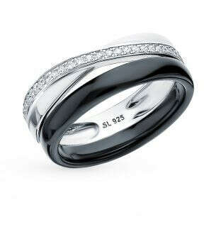 Серебряное кольцо с керамикой и фианитами