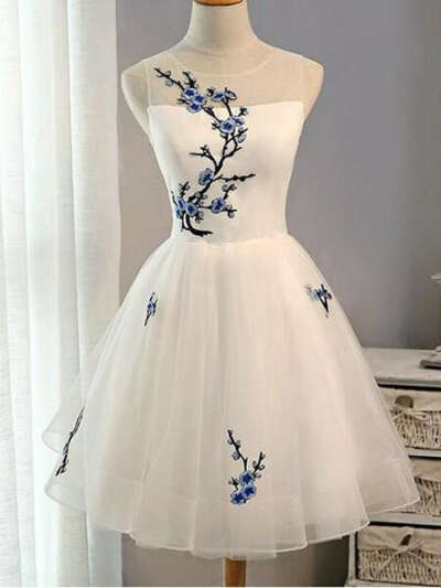 Cute Applique White Short Homecoming Prom Dresses, Cheap Sweet 16 Dresses, CM359