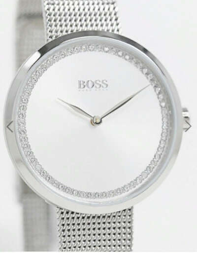 Серебристые часы с сетчатым ремешком BOSS 1502546
