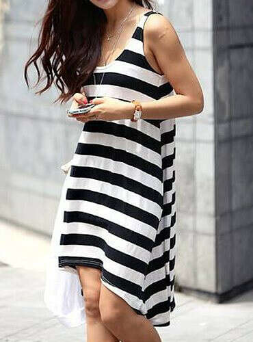 Casual Scoop Neck Sleeveless Striped Loose-Fitting Dress For Women