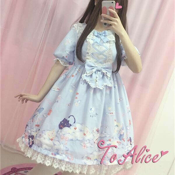 Blue Pastel Lolita Printing Dress SP179788
