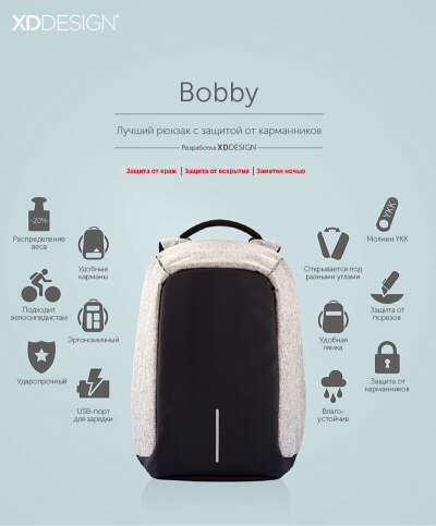 Рюкзак XD Design Bobby - купить в интернет магазине Madrobots по доступной цене с доставкой по Москве и России