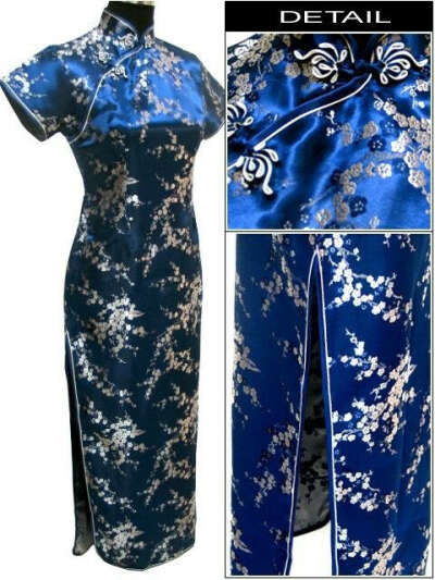 Navy Blue Chinese Female Satin Novelty Costume Socialite Elegant Long Cheongsam Qipao Size S M L XL XXL XXXL 4XL 5XL 6XL S035 I купить на AliExpress