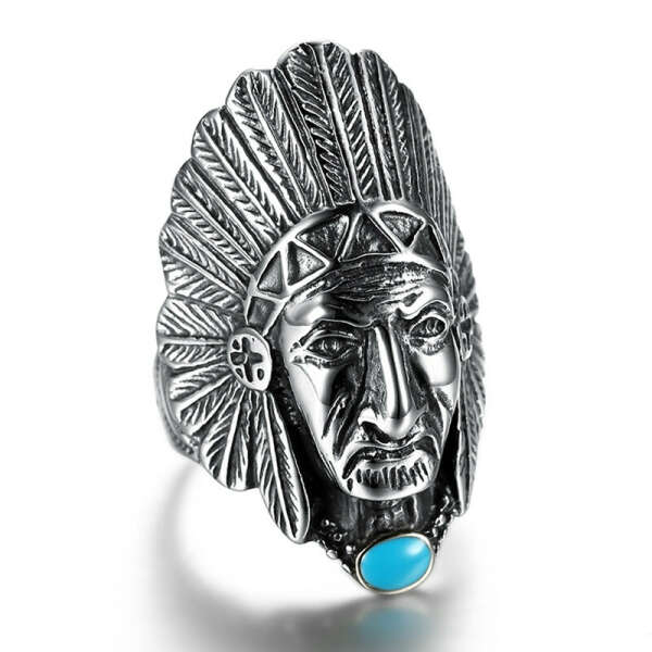 Cool Native American Rings 316L Stainless Steel Antique Indian Chief Men Signet Rings - Top Dudes