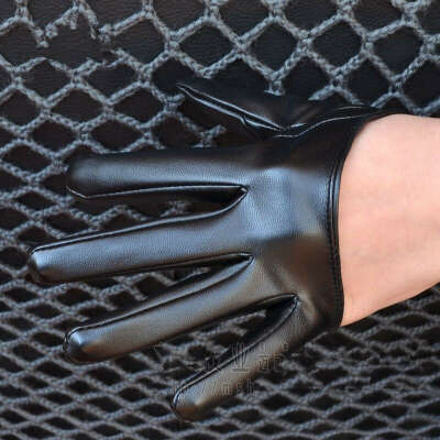 Кожаные черные короткие перчатки