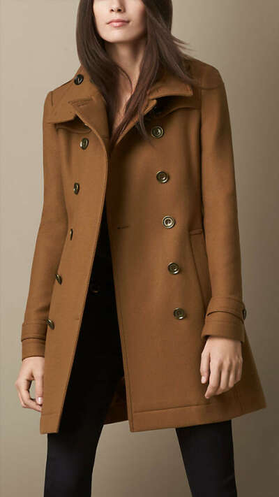 Short Double Wool Twill Trench Coat