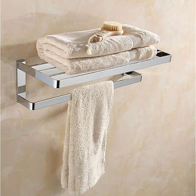 Contemporary Multifunction Brass chrome Wall Mounted Bathroom Shelf－ FaucetSuperDeal.com