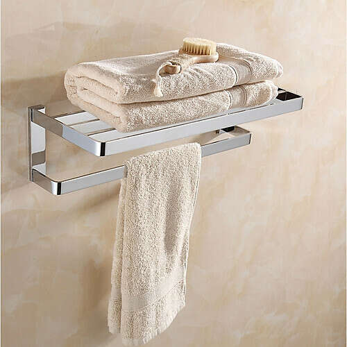 Contemporary Multifunction Brass chrome Wall Mounted Bathroom Shelf－ FaucetSuperDeal.com