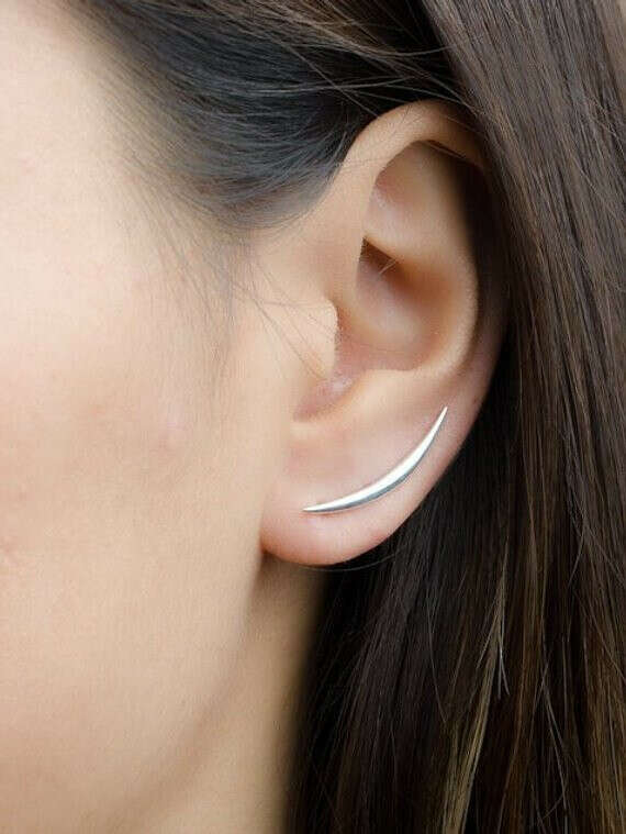 Crescent Moon Ear Climber- Moon Earrings- Half Moon Earrings- Minimalist Earrings- Simple Ear Climber- Cuff Earrings- ECF019