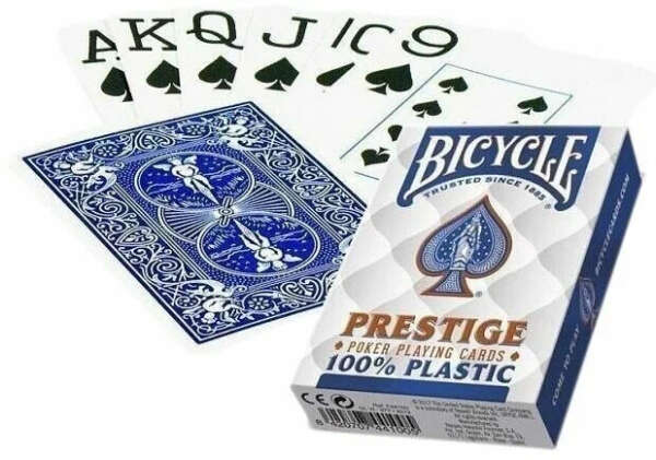 Карты для покера "Bicycle Prestige", синяя рубашка, 54шт,100% пластик
