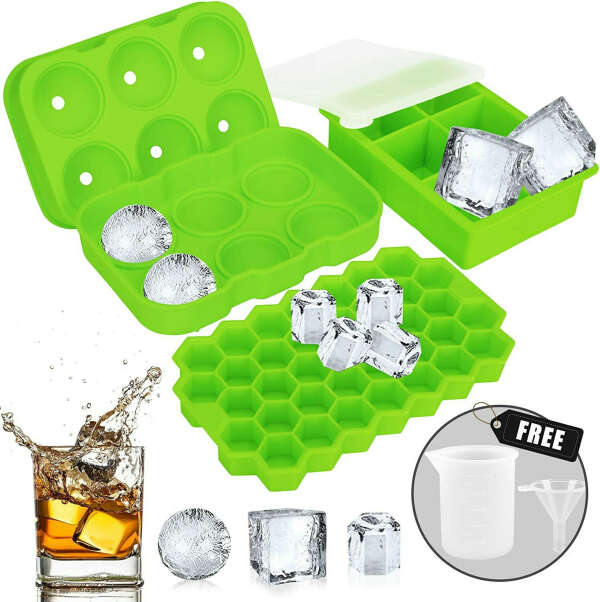 Ice Cube Tray, AiBast Ice Trays for Freezer With Lid, 3 Pack Silicone Large Round Ice Cube Tray, Sphere Square Honeycomb Ice Trays for Whiskey With Covers&Funnel, Reusable Whiskey Ice Ball Mold Green : Amazon.ca: Home