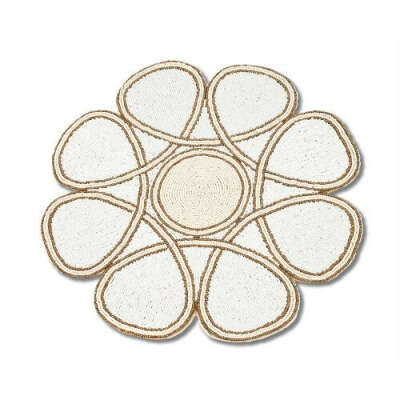 White Circular Hand Beaded Flower Placemat