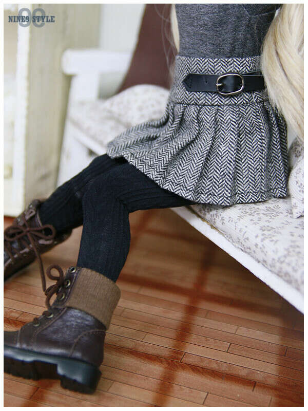Herringbone buckle pleated skirt (Black) Nine9 Style