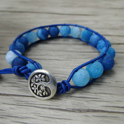 Blue Wrap Beads Bracelet Leather  SL-0207