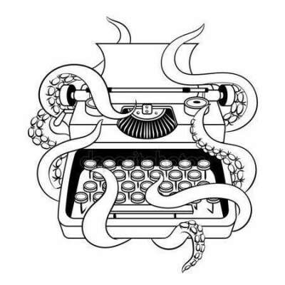 Тату с печатной машинкой и тентаклями на руке