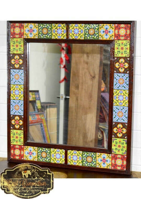 Vintage Handpainted Moroccan Tile Mirror