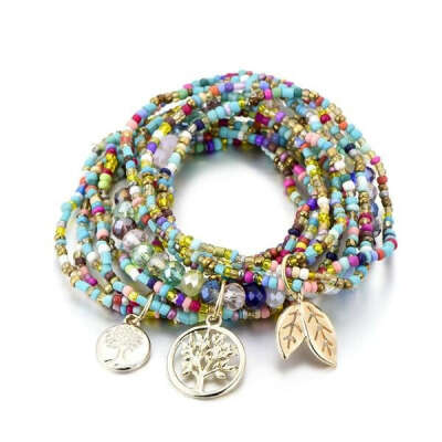 Multilayer Handmade Bohemian Style Tree Of Life Seed Beads Bracelet Set (3 Pcs)
